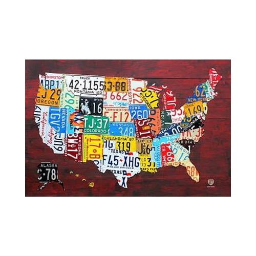 USA License Plate Map Black Framed Wall Art Print Car Home Decor